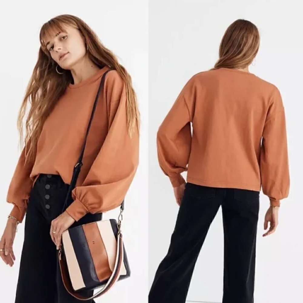 Madewell Rust Orange Chord Bubble Long Sleeve Top XS‎